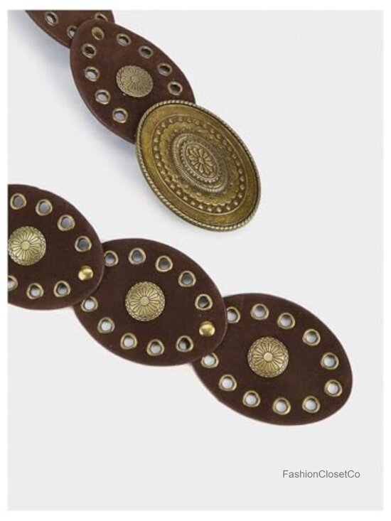 Vintage Western Oval Waist Belt Hollow Out Studded Retro Belts